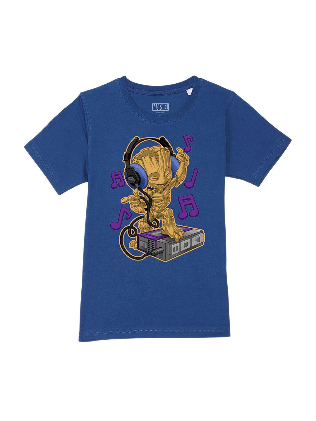 marvel by wear your mind boys blue printed v-neck applique t-shirt