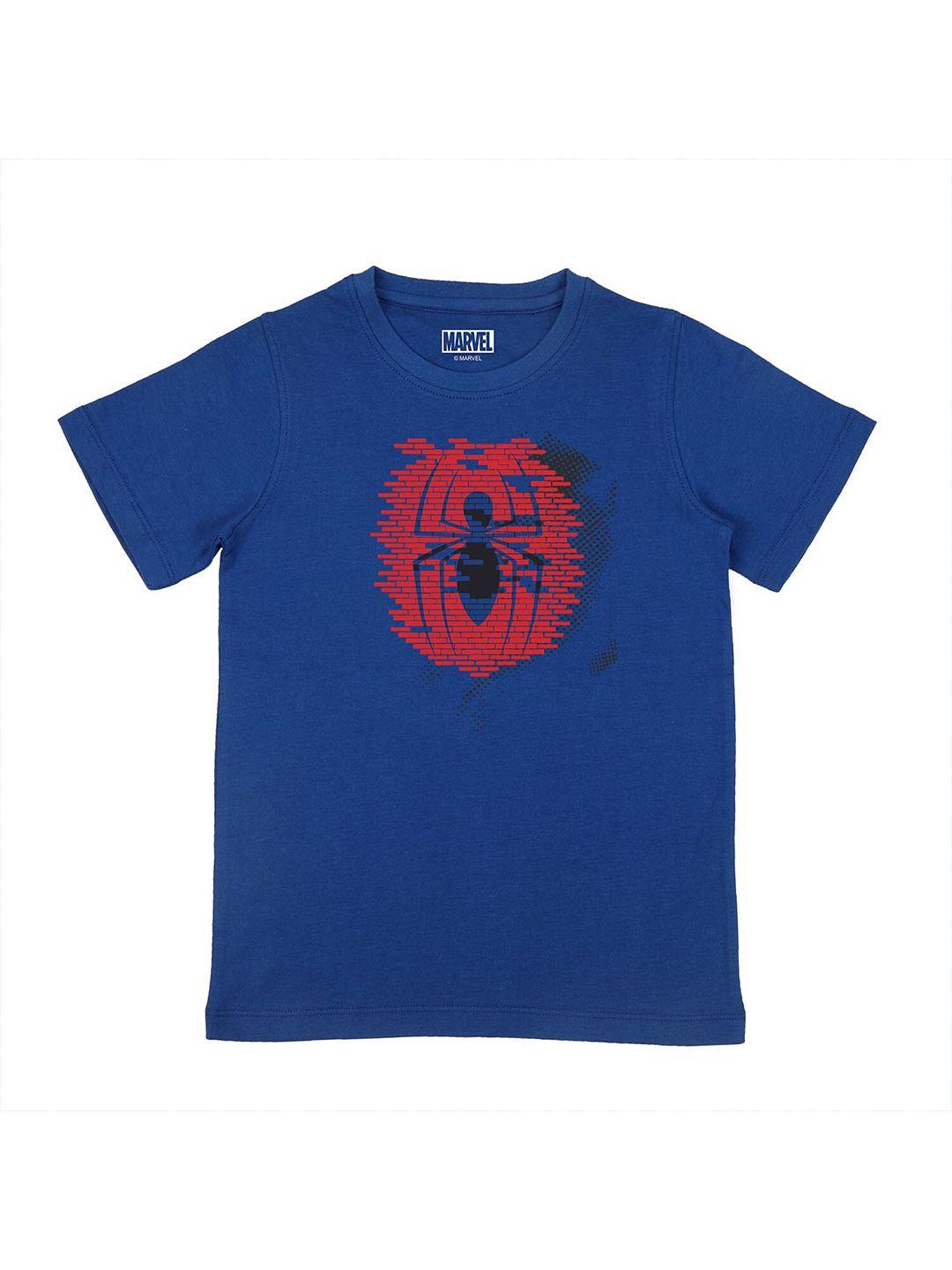 marvel by wear your mind boys blue spiderman printed cotton pure cotton t-shirt
