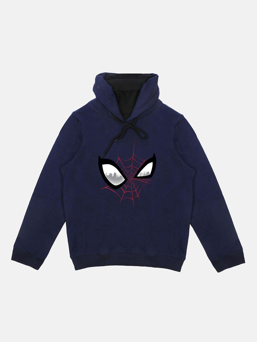 marvel by wear your mind boys navy blue & red spider-man printed hooded sweatshirt