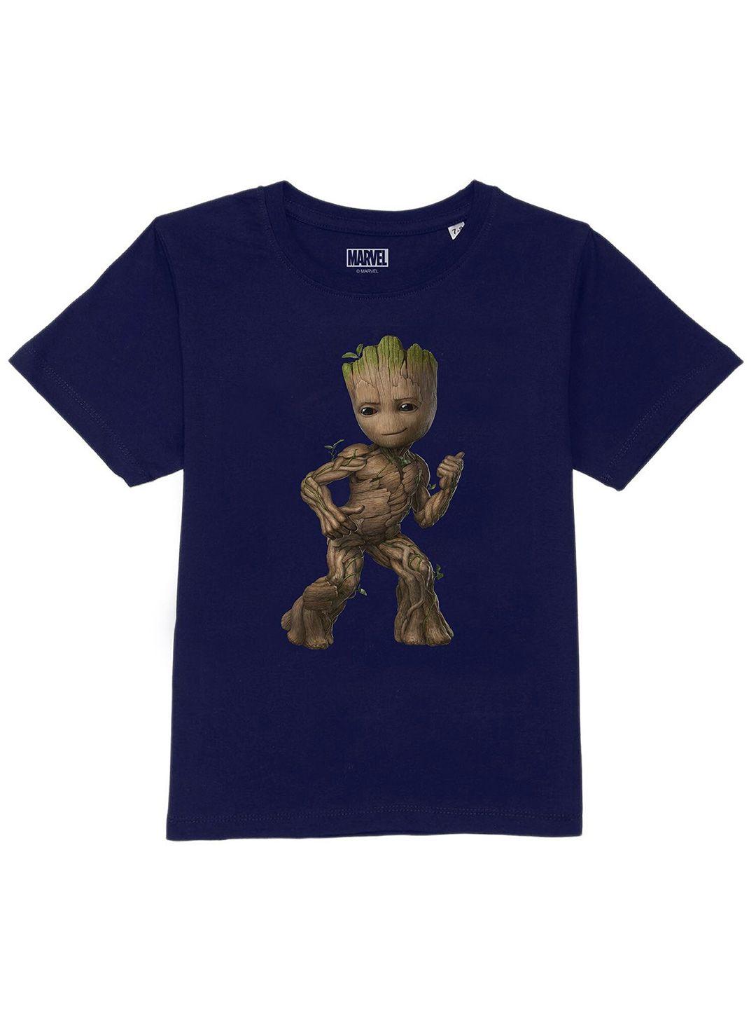 marvel by wear your mind boys navy blue printed applique t-shirt