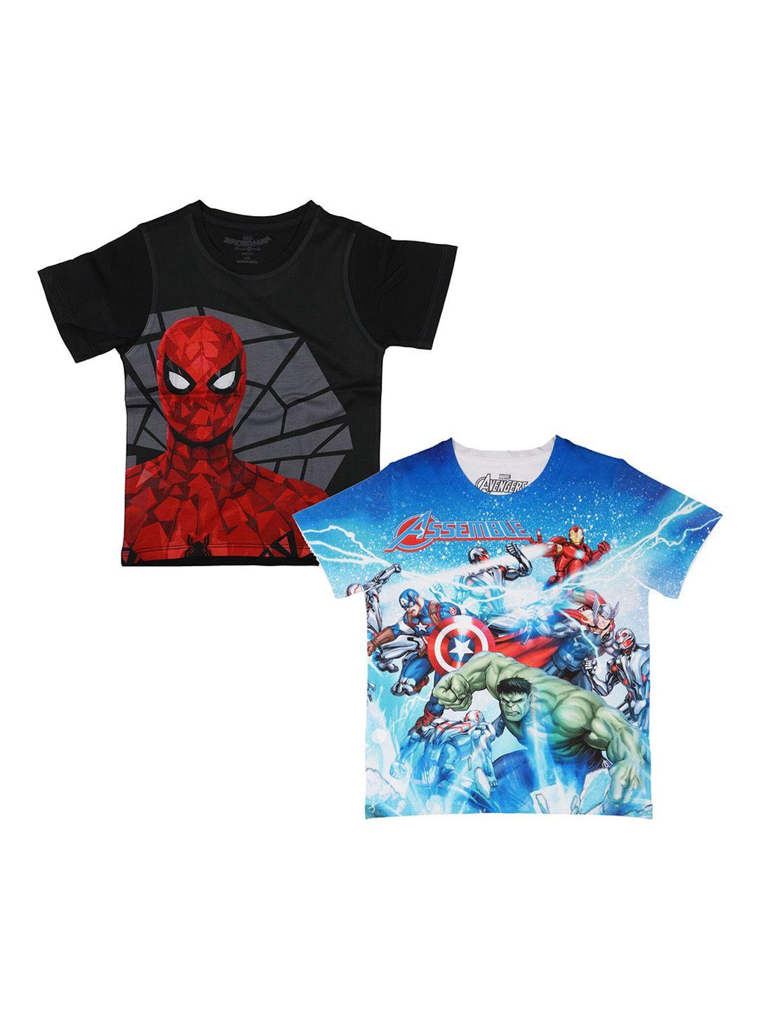 marvel by wear your mind boys pack of 2 avengers & spiderman printed round neck t-shirts