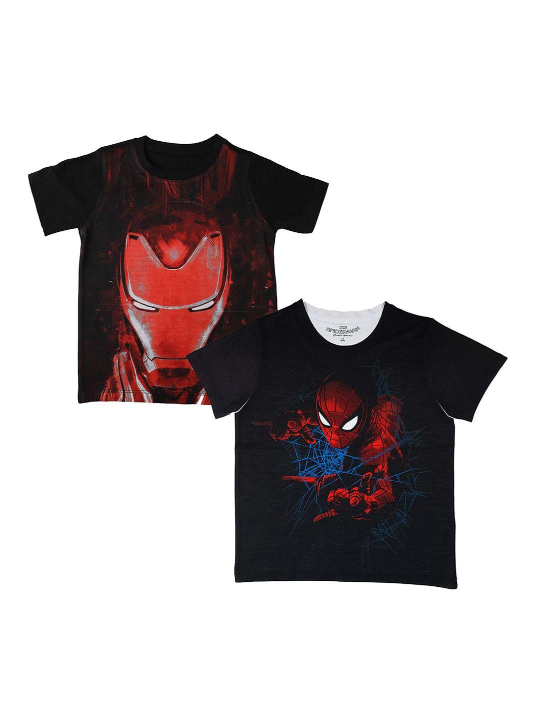 marvel by wear your mind boys pack of 2 black avengers printed round neck t-shirts