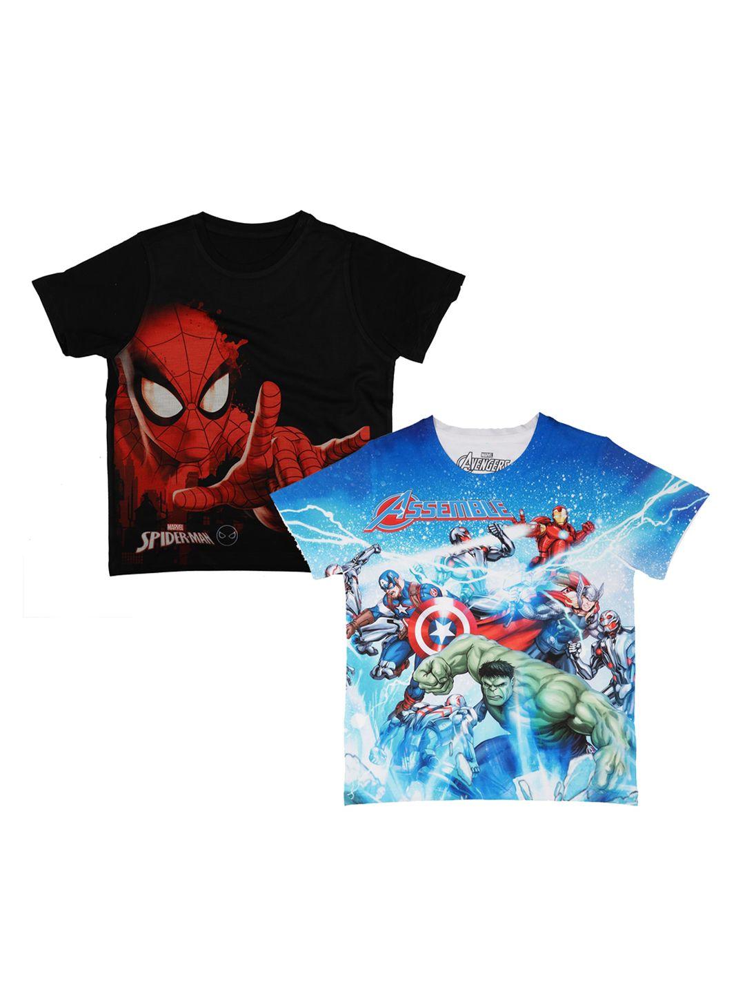 marvel by wear your mind boys pack of 2 black spiderman printed round neck t-shirts