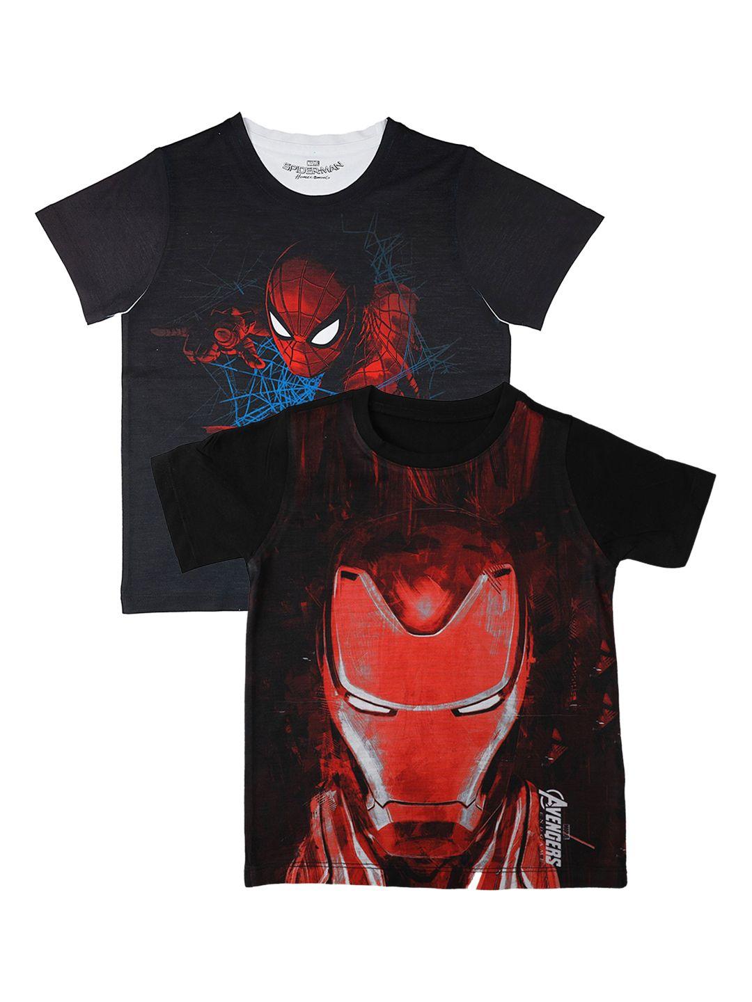 marvel by wear your mind boys pack of 2 printed round neck pure cotton t-shirt