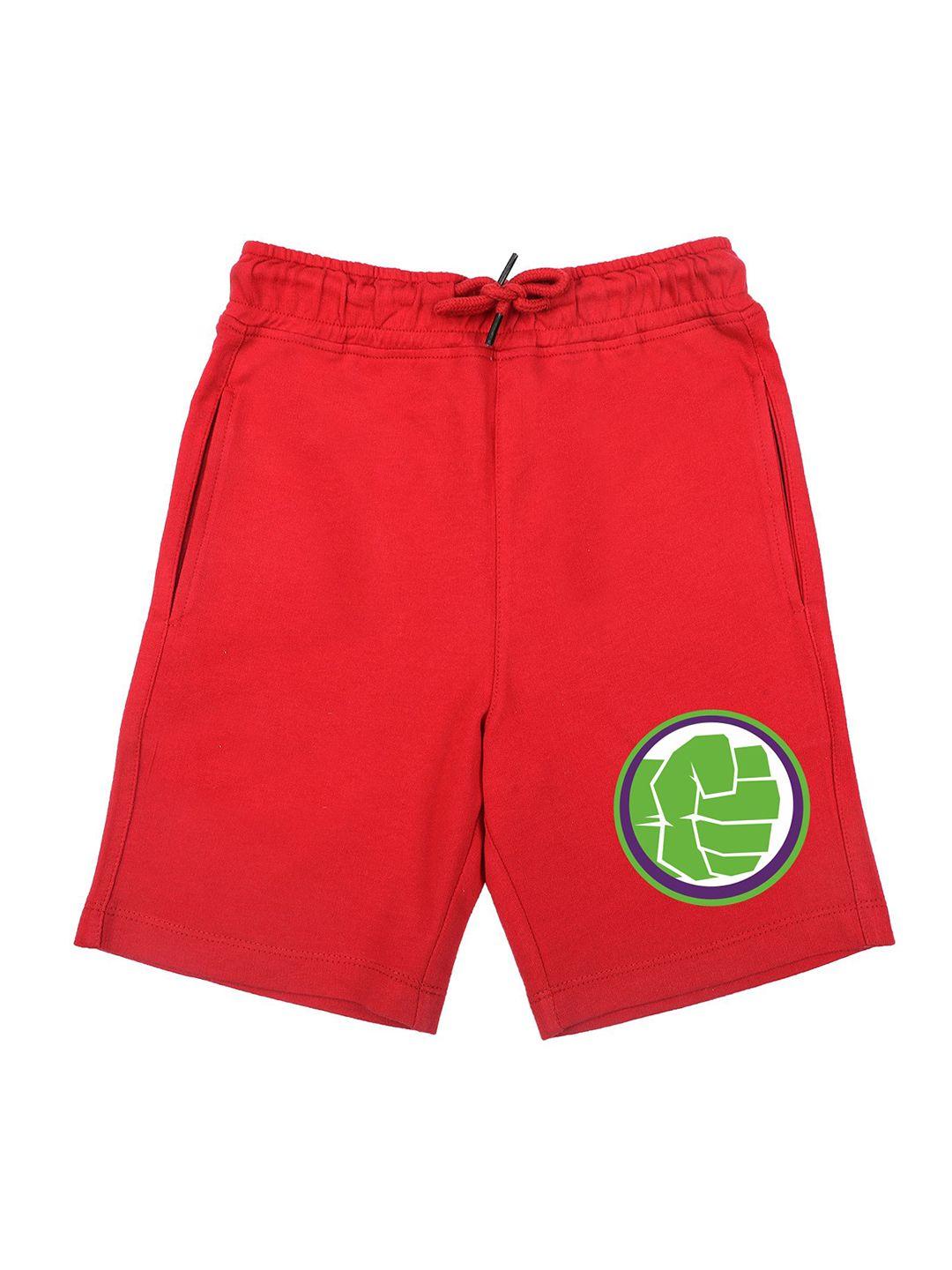 marvel by wear your mind boys red hulk graphic printed regular-fit shorts