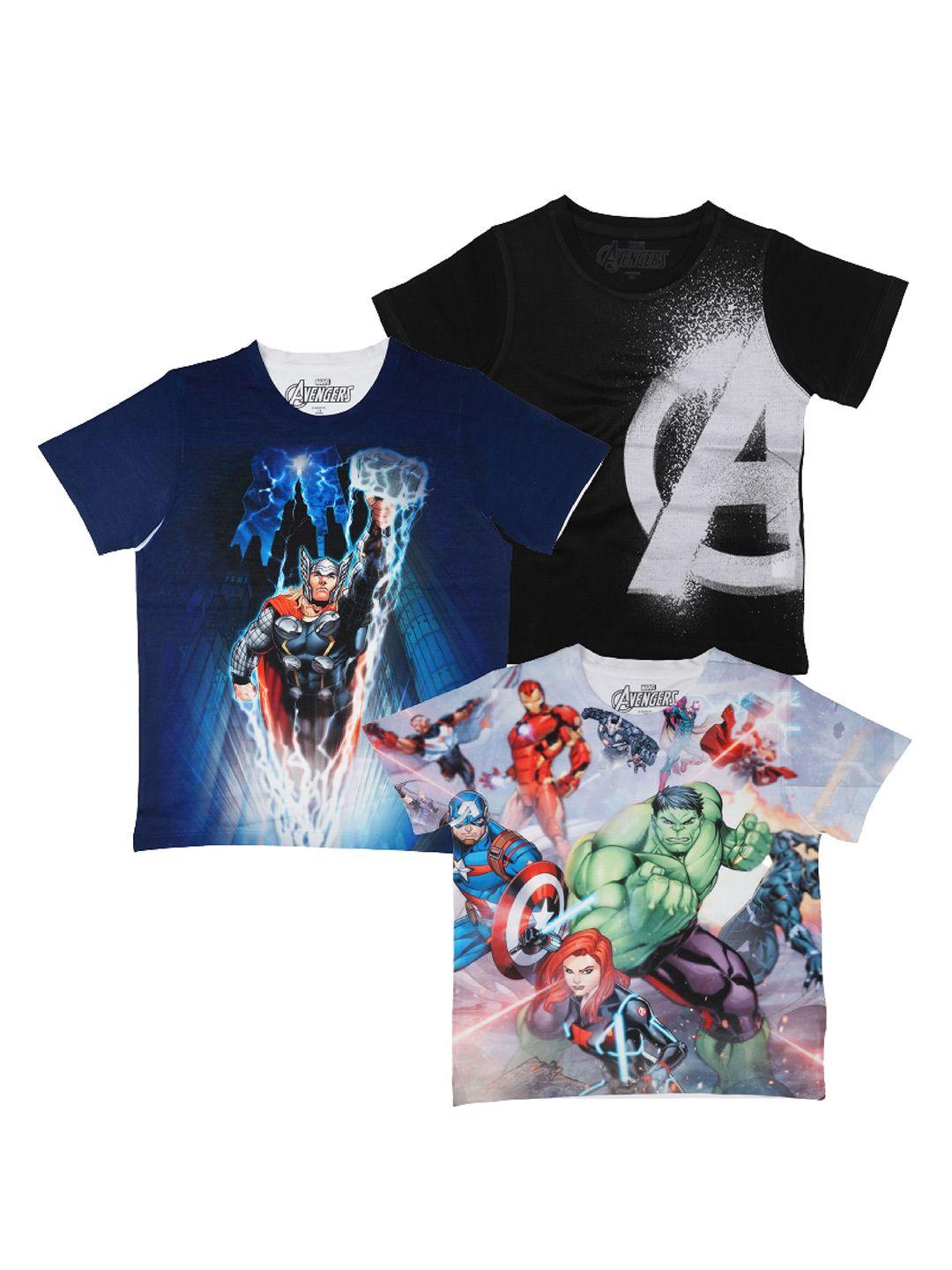 marvel by wear your mind boys white & black 3 printed t-shirt