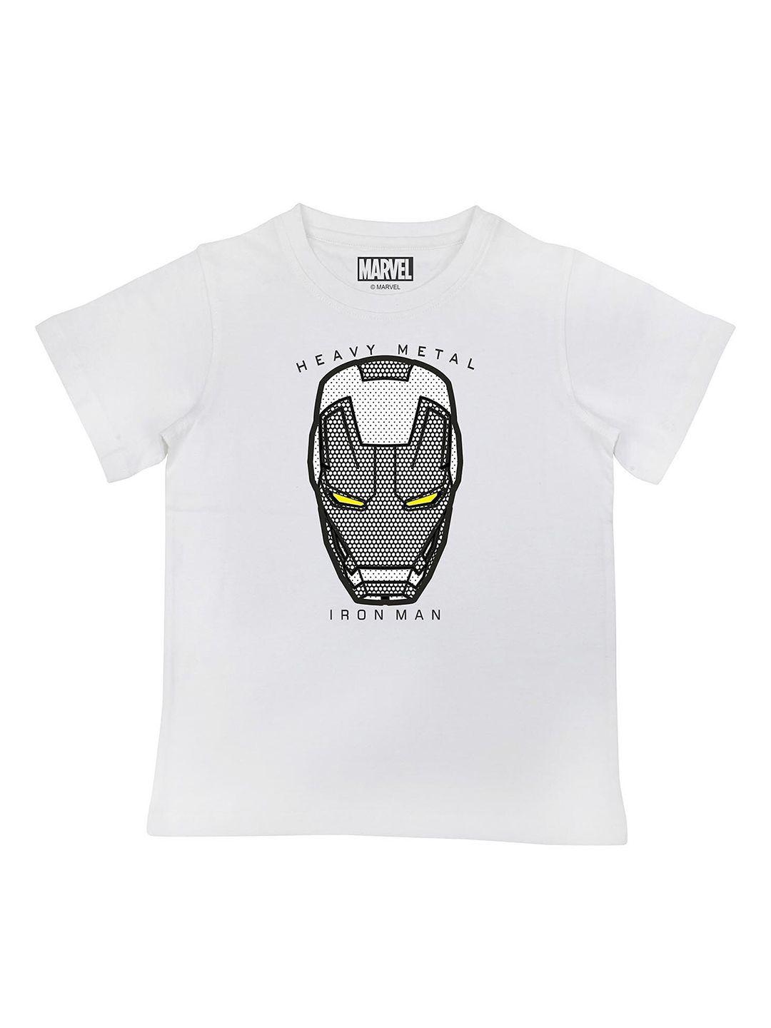 marvel by wear your mind boys white iron man printed round neck pure cotton t-shirt