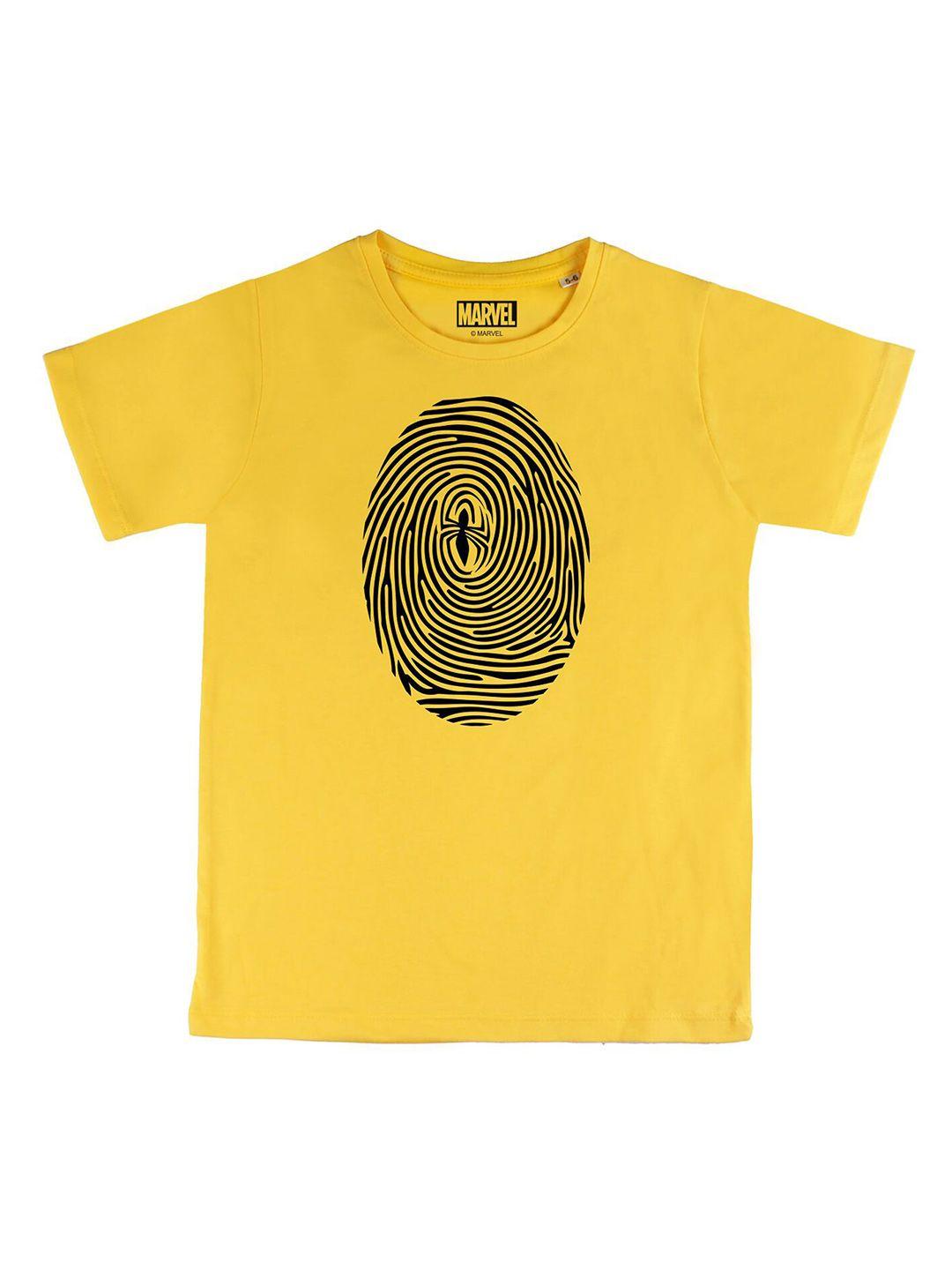 marvel by wear your mind boys yellow & black marvel printed pure cotton biowashed t-shirt