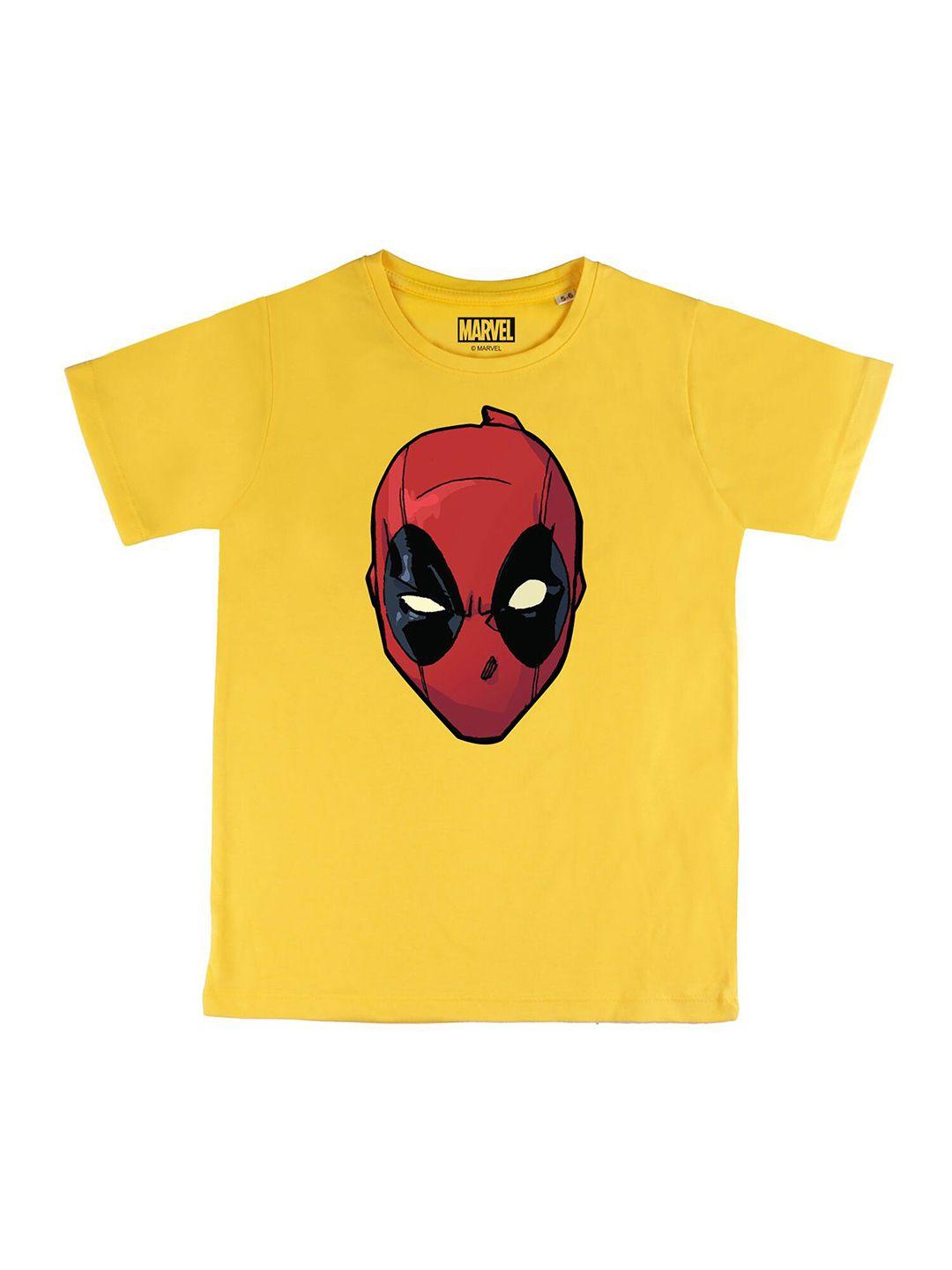 marvel by wear your mind boys yellow & red deadpool printed pure cotton t-shirt