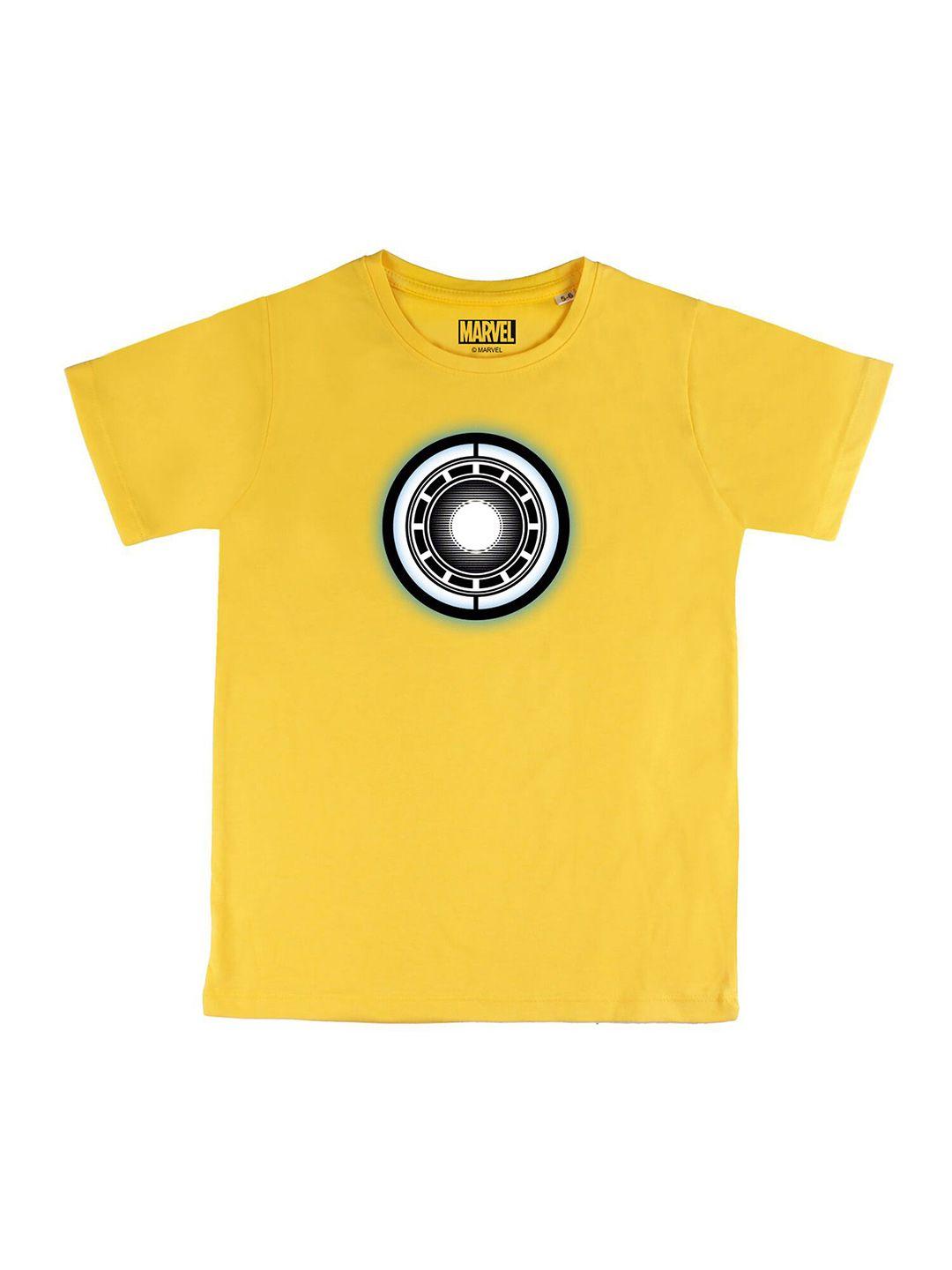 marvel by wear your mind boys yellow marvel printed pure cotton t-shirt