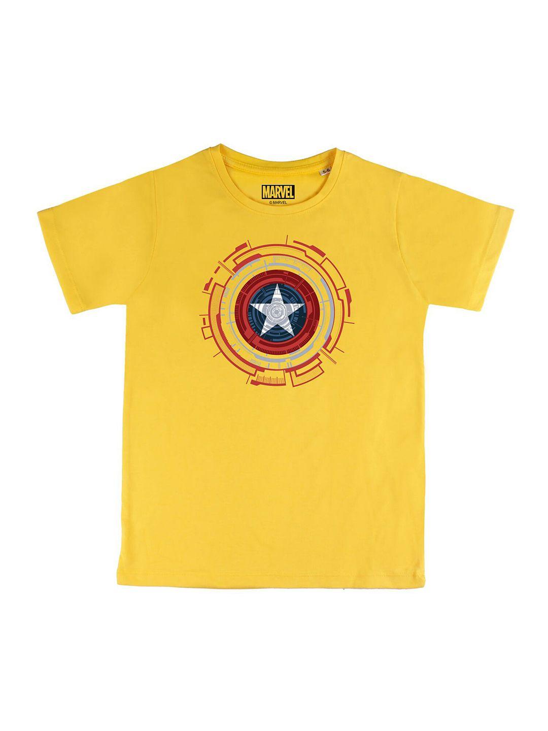 marvel by wear your mind boys yellow printed pure cotton t-shirt