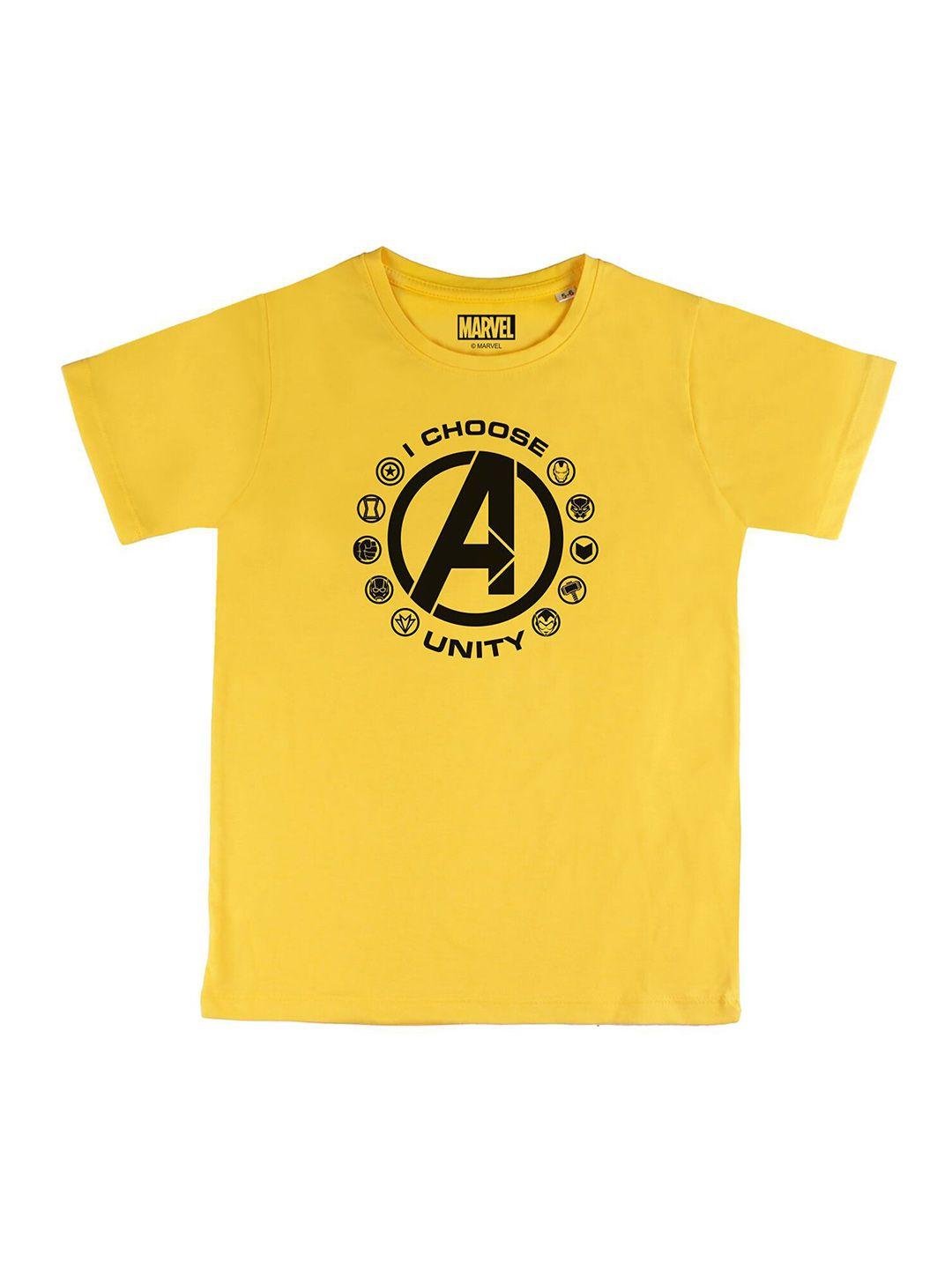 marvel by wear your mind boys yellow typography printed t-shirt