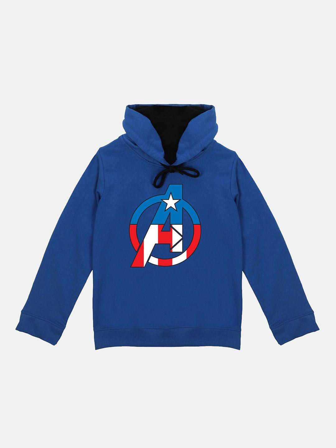 marvel by wear your mind kids blue & red avengers printed hooded sweatshirt