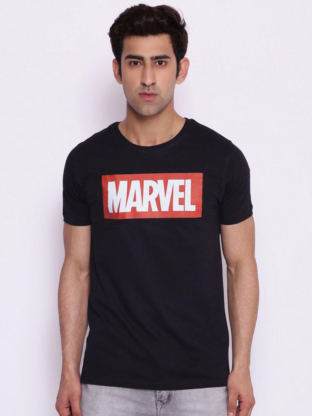 marvel by wear your mind men black  red marvel printed pure cotton t-shirt