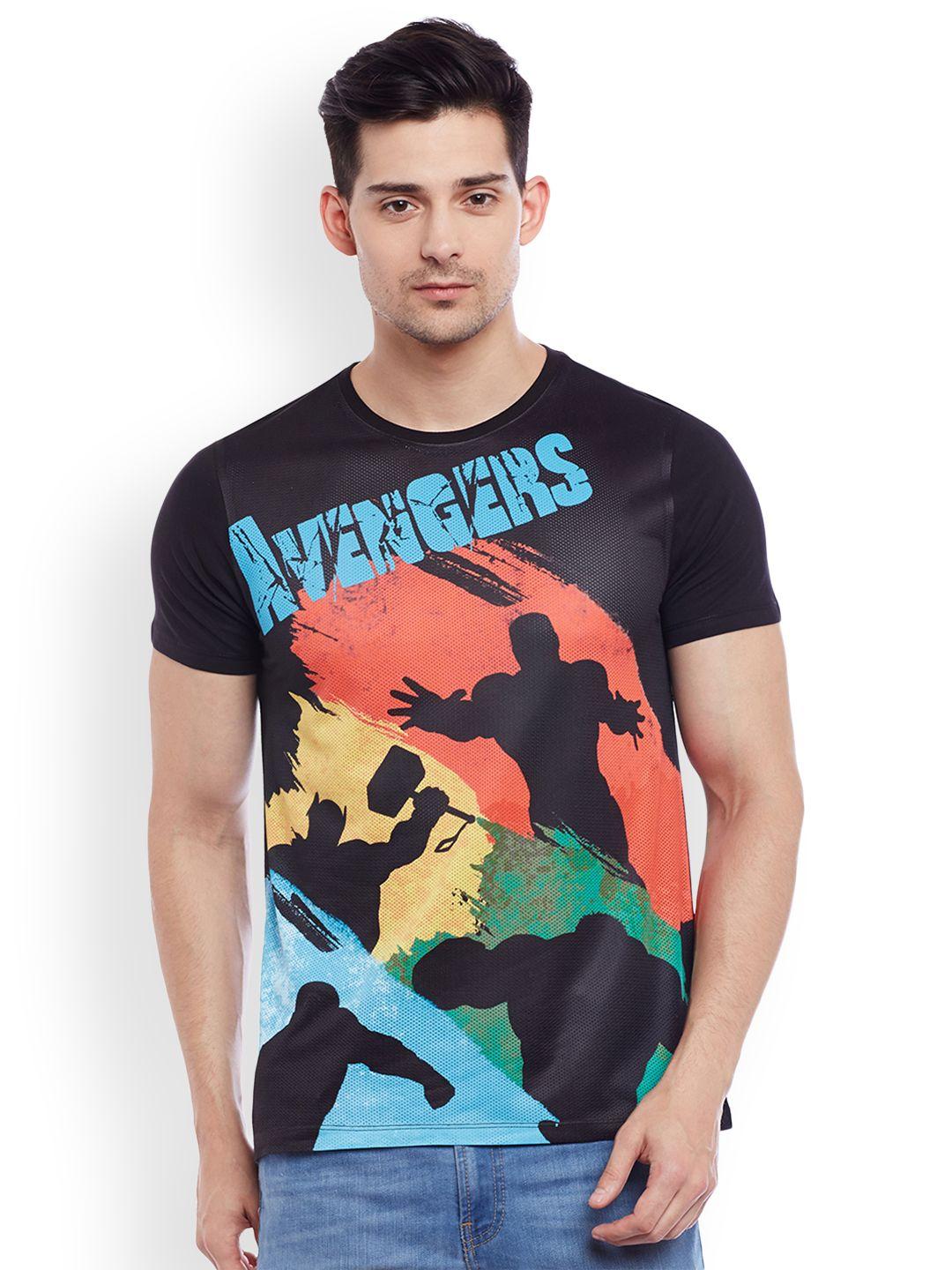 marvel by wear your mind men black printed round neck t-shirt