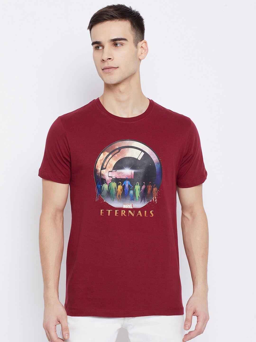 marvel by wear your mind men maroon & multicoloured printed t-shirt