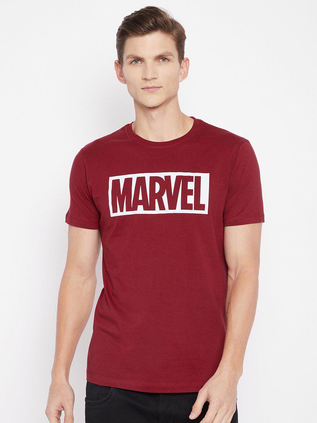 marvel by wear your mind men maroon & white marvel printed pure cotton t-shirt