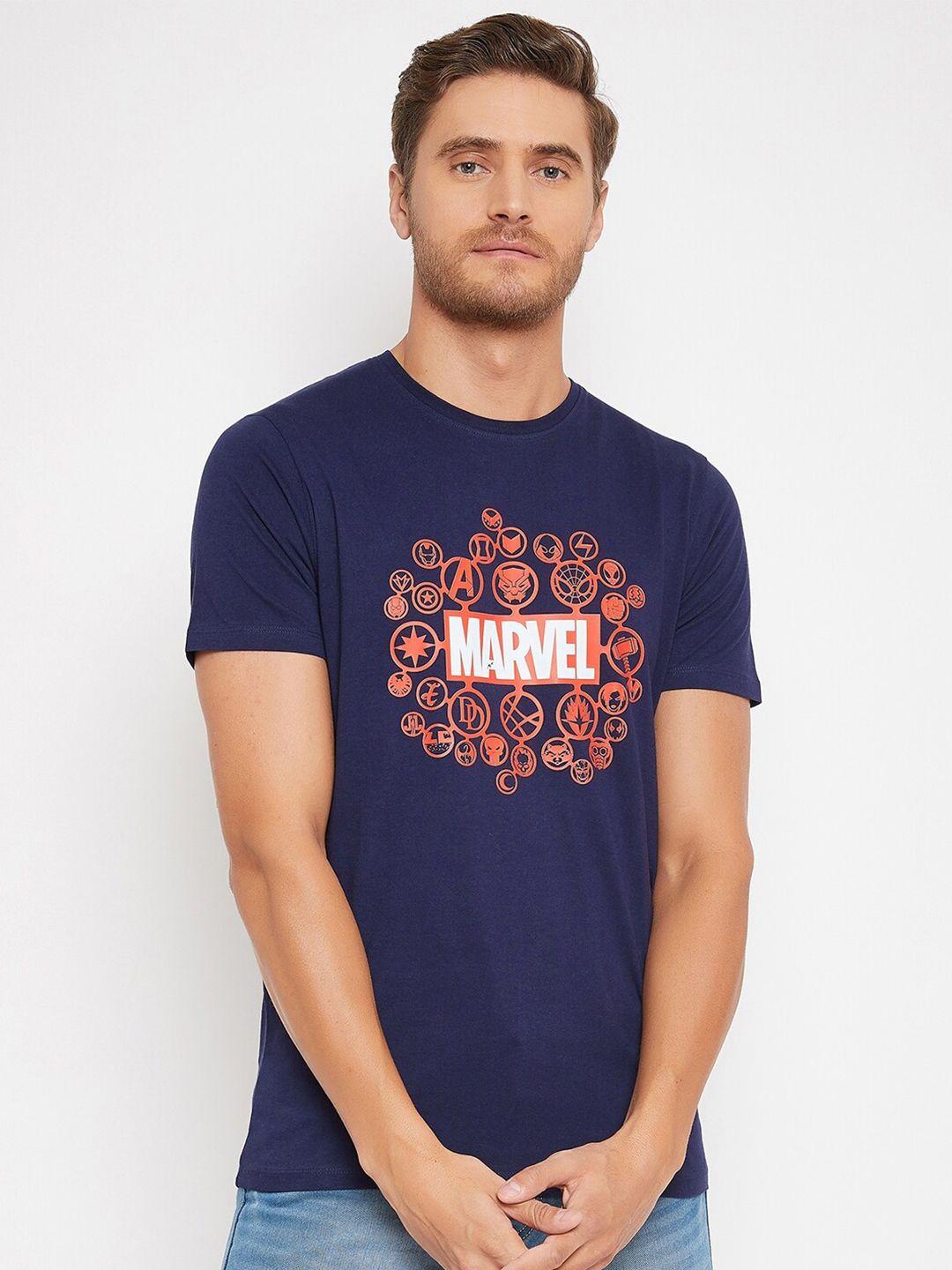 marvel by wear your mind men navy blue  red marvel printed pure cotton t-shirt