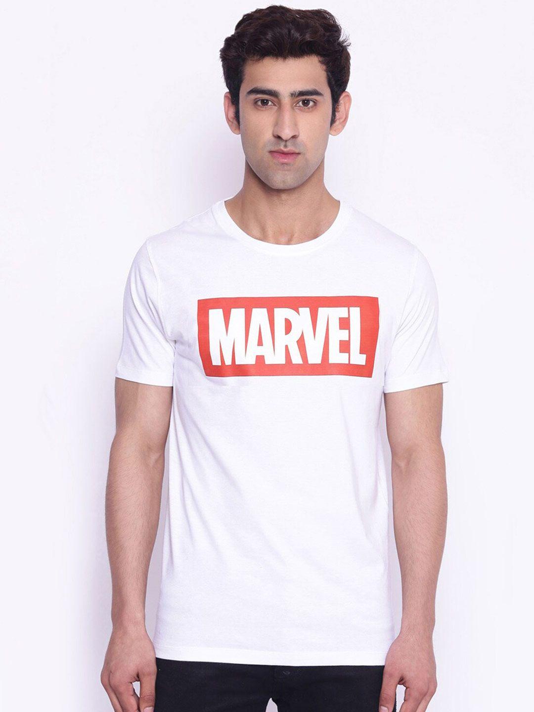 marvel by wear your mind men white  red marvel printed pure cotton t-shirt