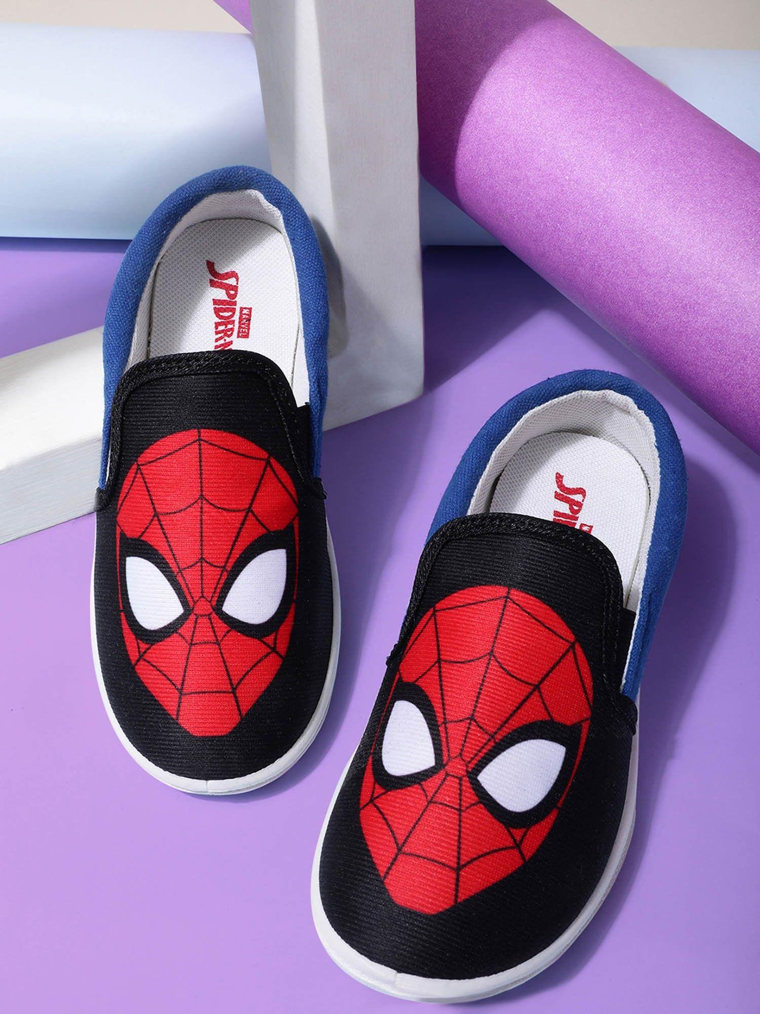 marvel kids boys spiderman printed black casual shoes