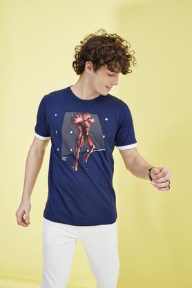 marvel printed cotton regular fit men's t-shirt - navy