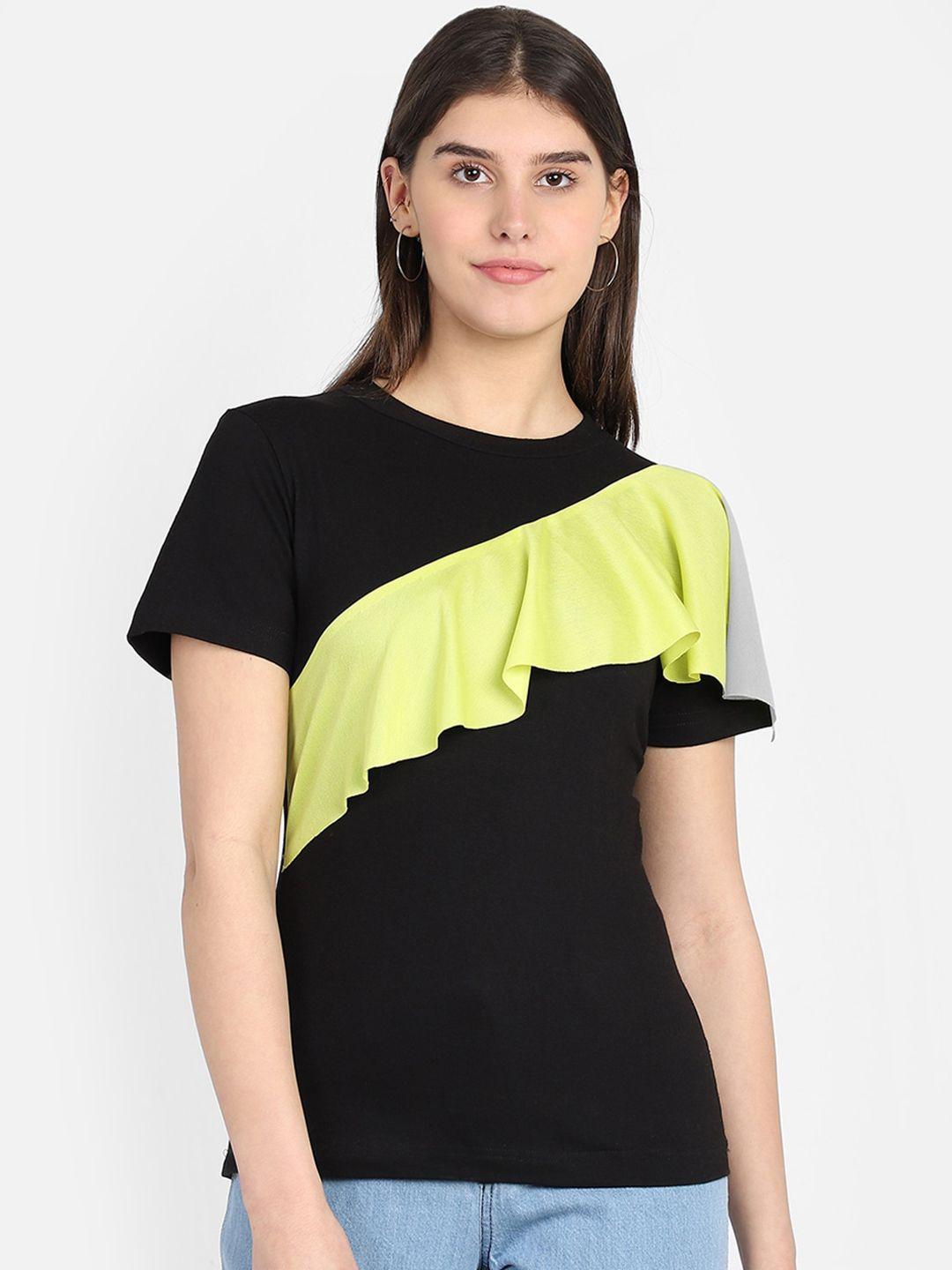 marzeni black & yellow colourblocked regular top