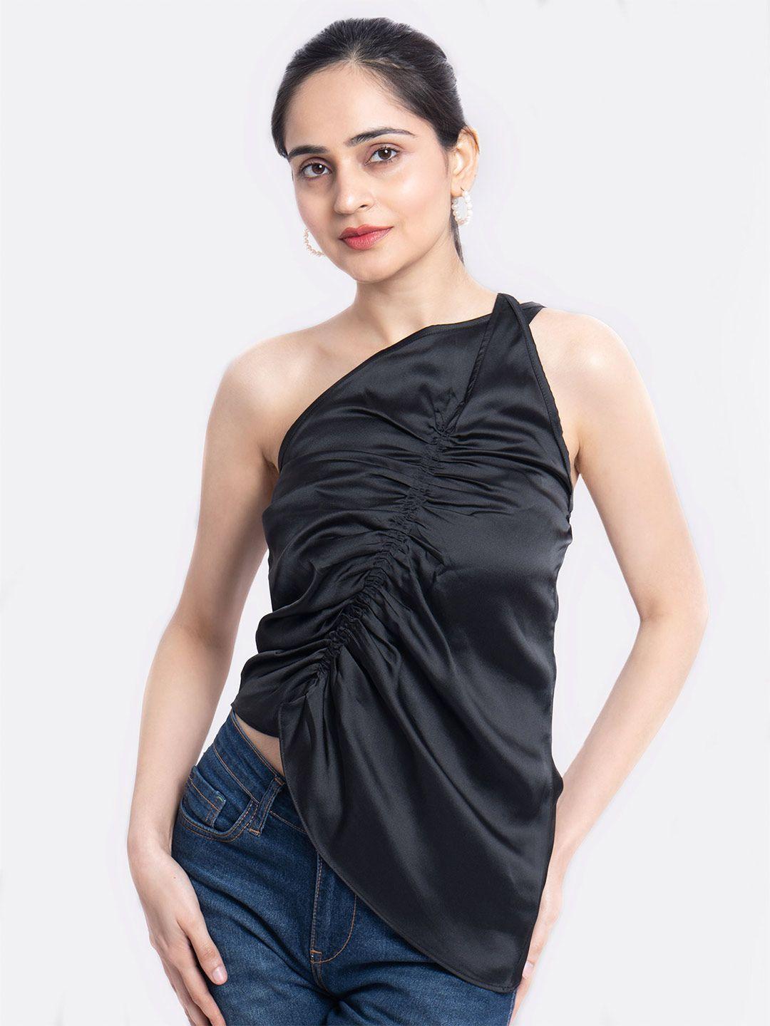 marzeni one shoulder ruched satin top