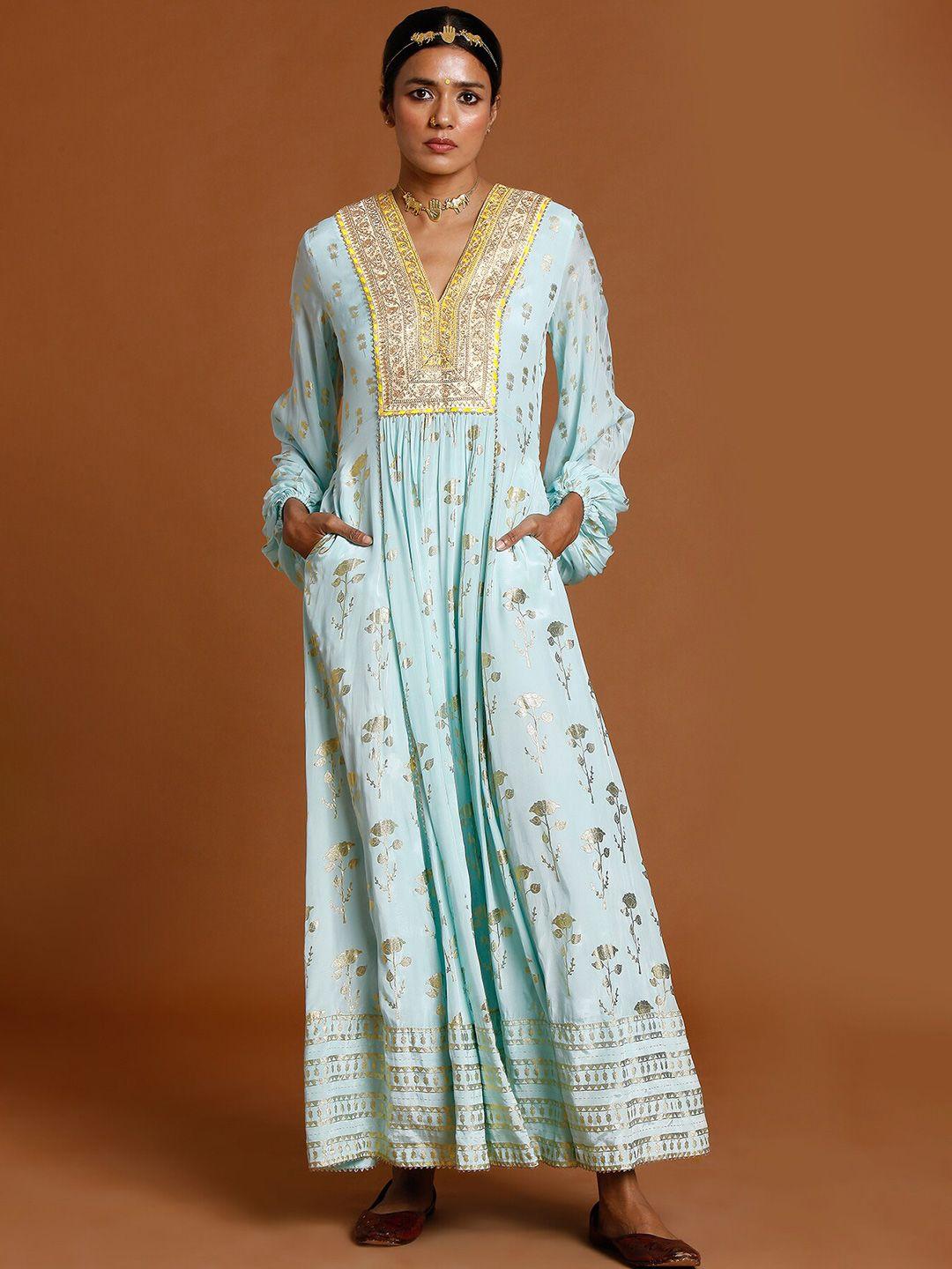 masaba blue ethnic motifs crepe ethnic maxi dress