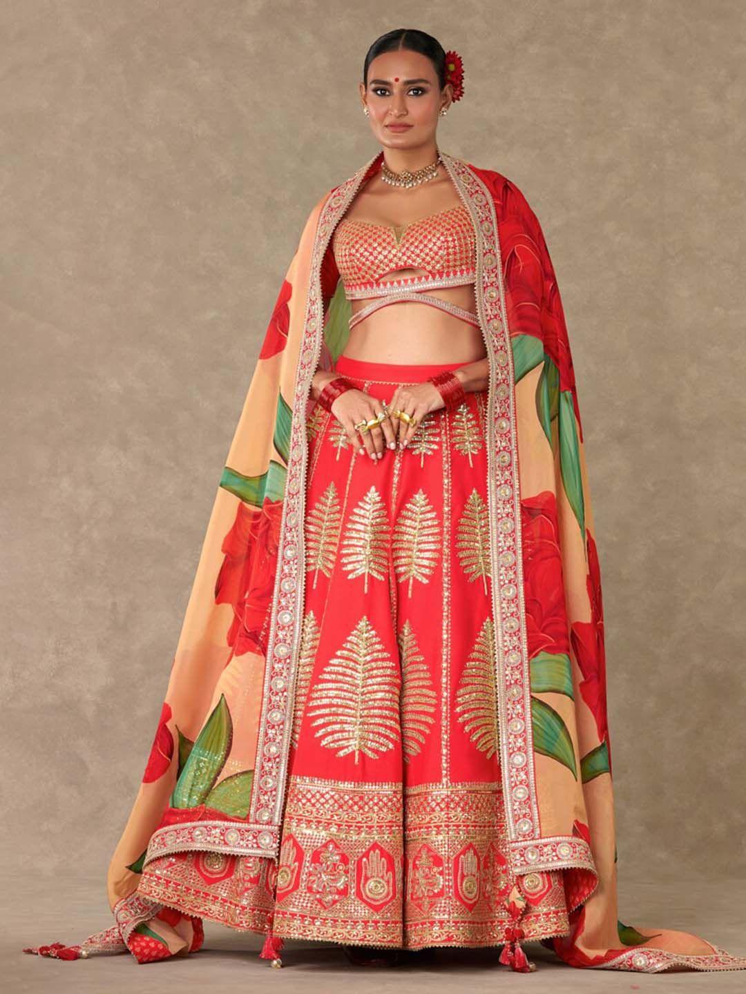 masaba ethnic motifs embroidered sequined ready to wear lehenga & blouse with dupatta