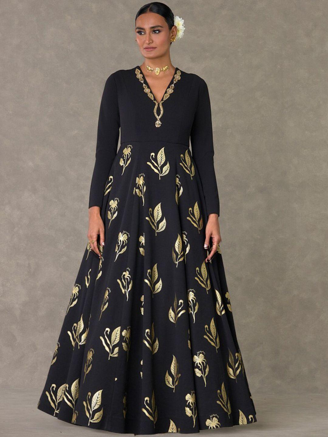 masaba ethnic motifs printed v-neck fit and flare maxi dress