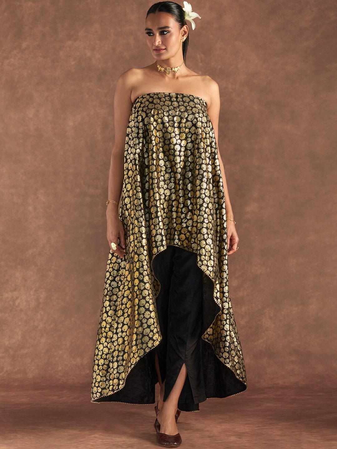 masaba floral foil printed strapless tunic & trouser