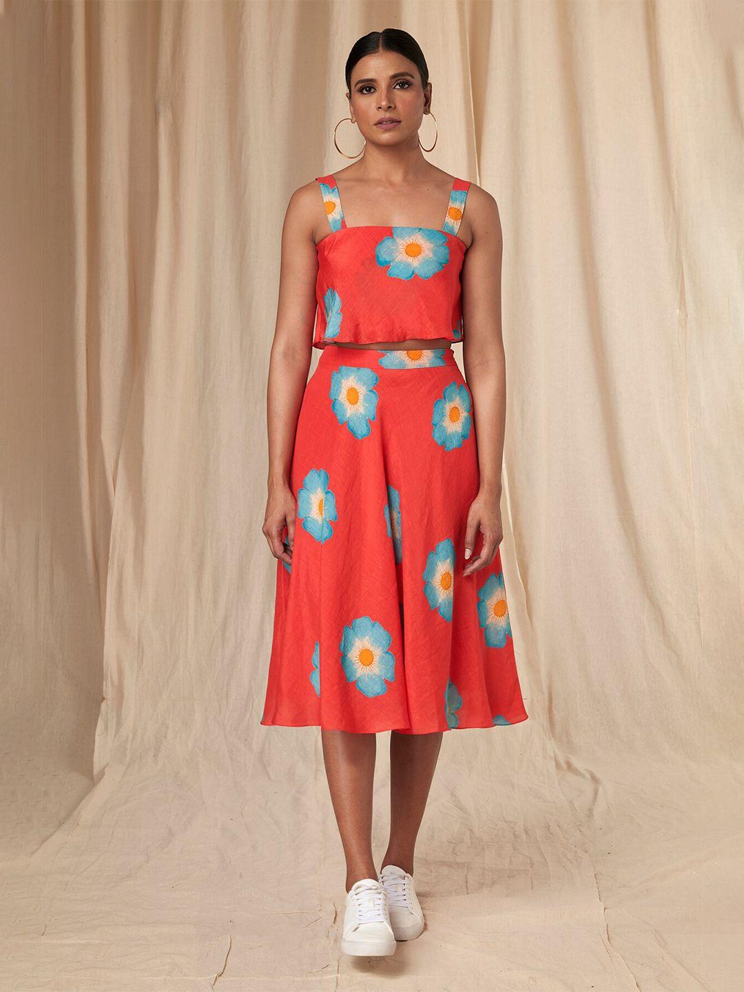 masaba floral printed crop top with skirt