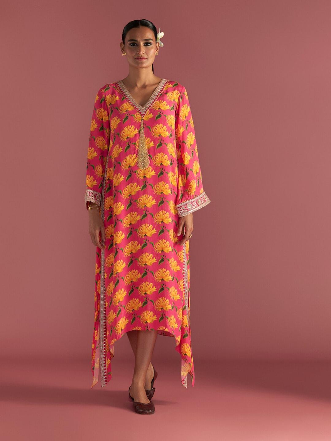 masaba floral printed embellished flared sleeves ethnic dress