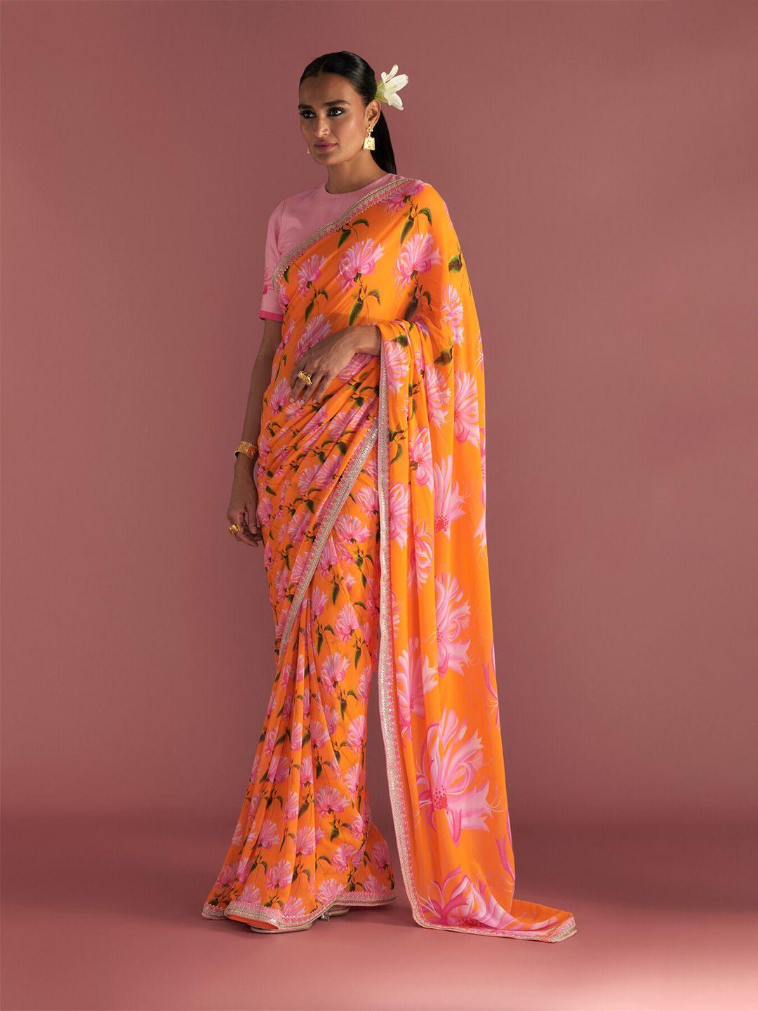 masaba floral printed sequinned pure georgette saree