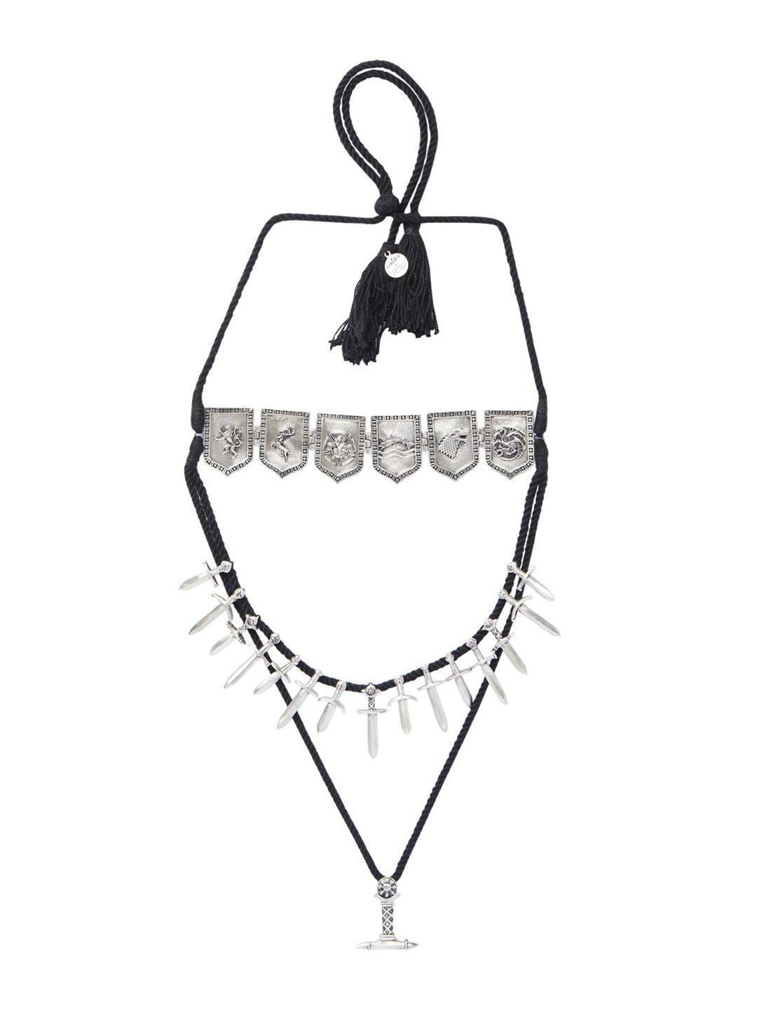 masaba silver-plated & black got the tale of seven kingdoms layered necklace