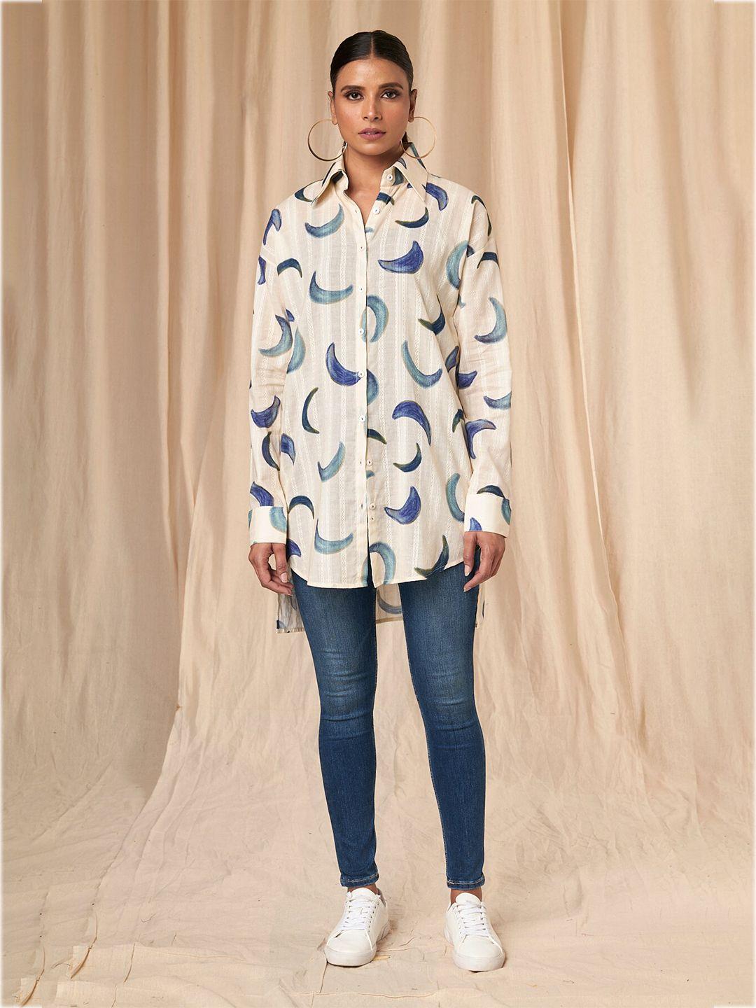masaba women comfort conversational printed longline cotton casual shirt