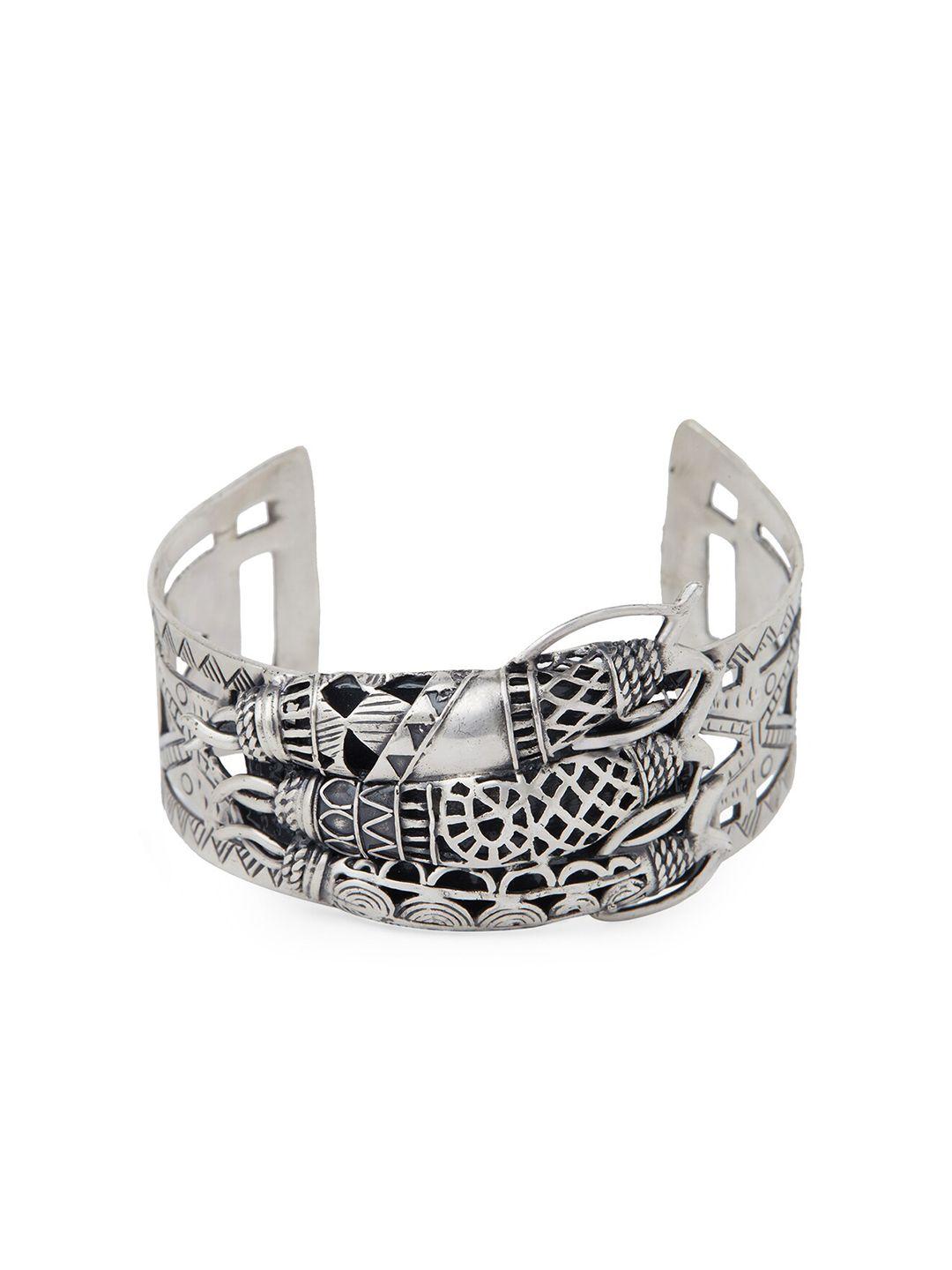 masaba women silver-toned & black antique silver-plated cuff bracelet