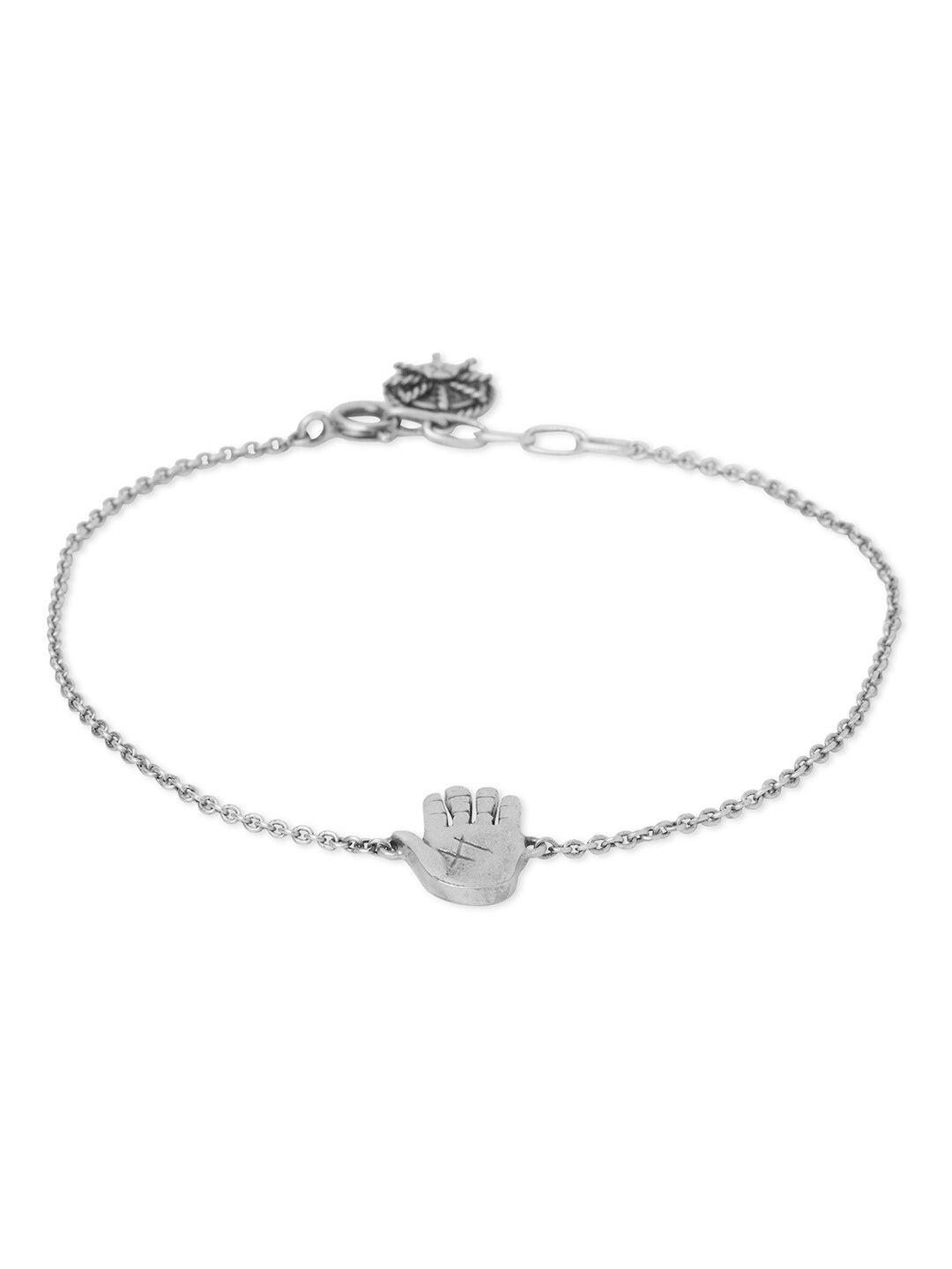 masaba women silver-toned silver-plated  oxidised link bracelet