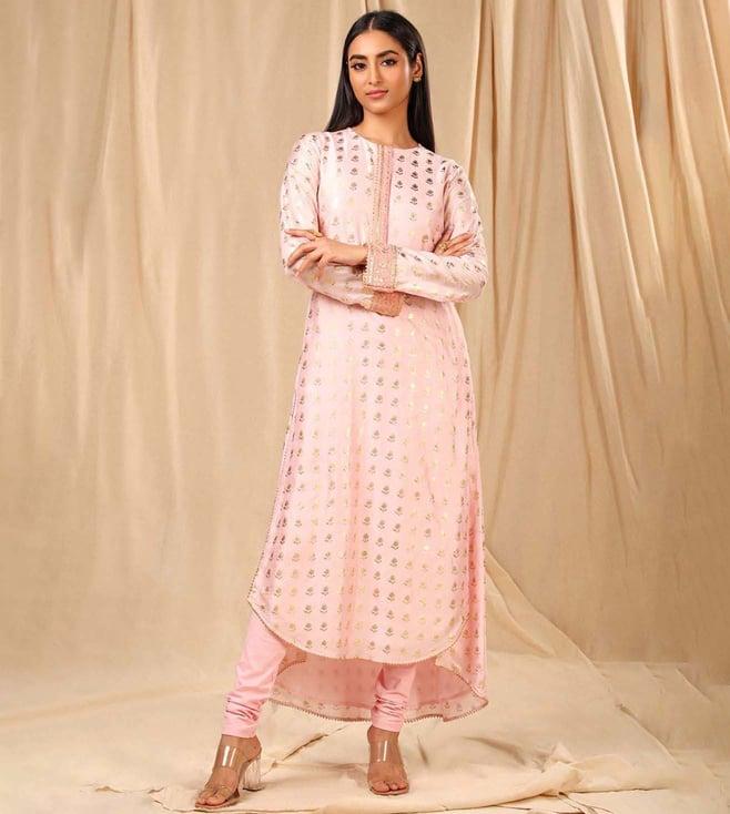 masaba baby pink wallflower high low kurta