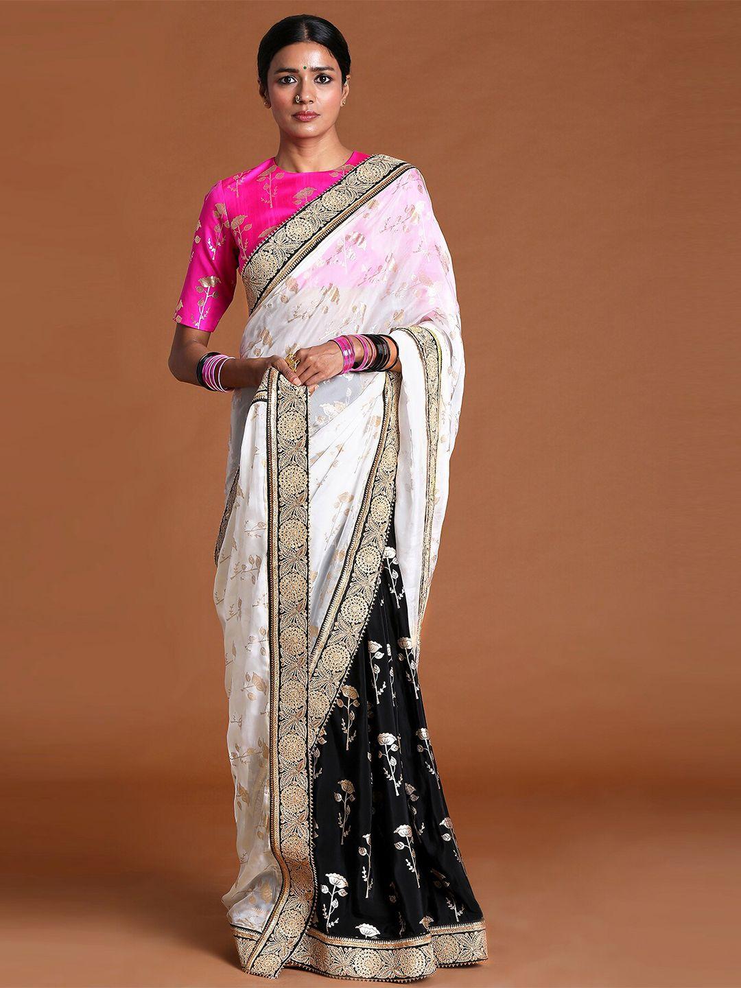 masaba black & white floral pure crepe saree