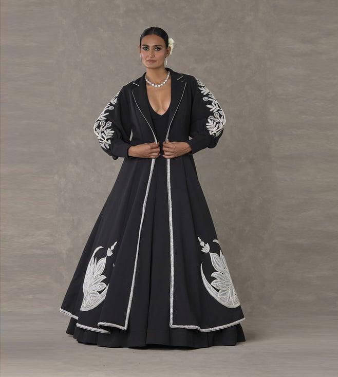 masaba black chand gown with skirt and jacket