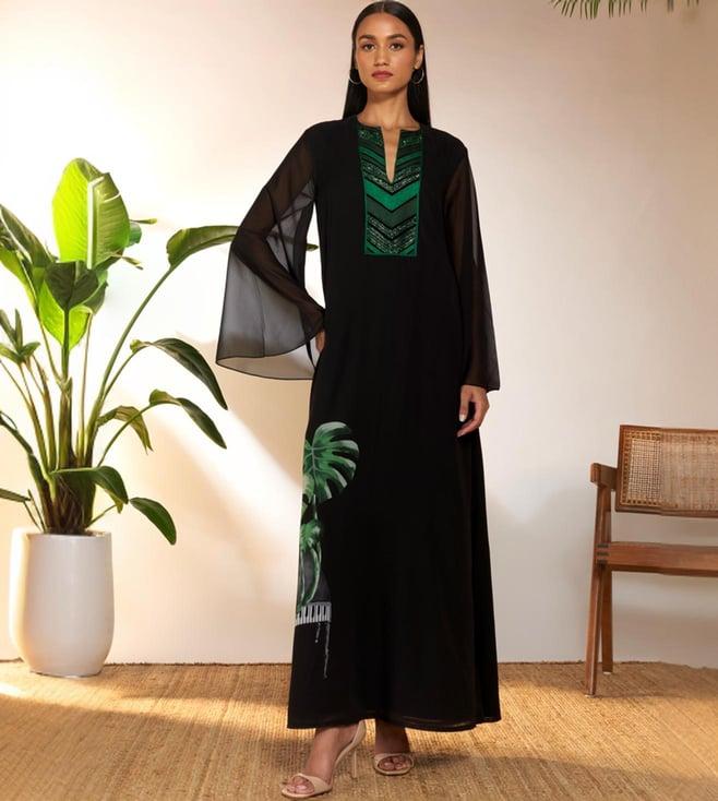 masaba black tropicool piano embroidered kaftan