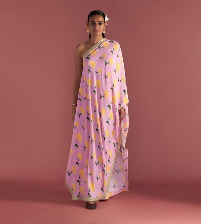 masaba blush honeycomb one shoulder kaftan