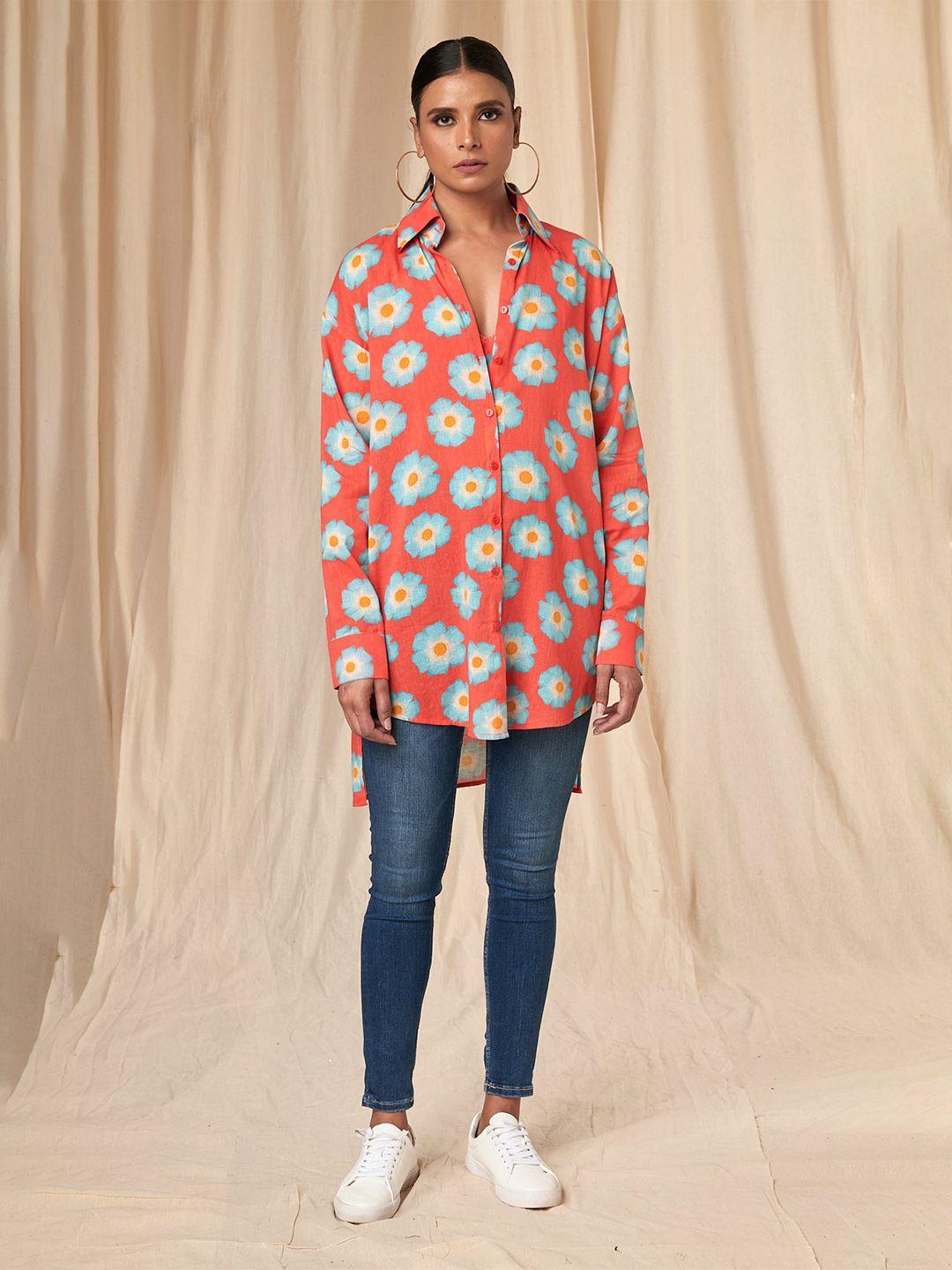 masaba comfort floral printed longline cotton casual shirt