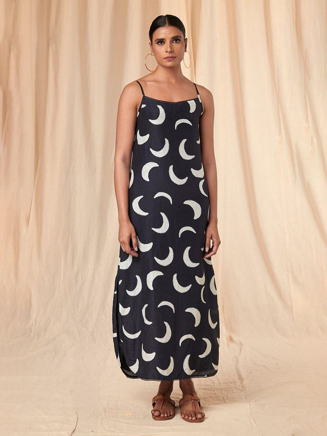 masaba conversational printed cotton linen a-line midi slip dress