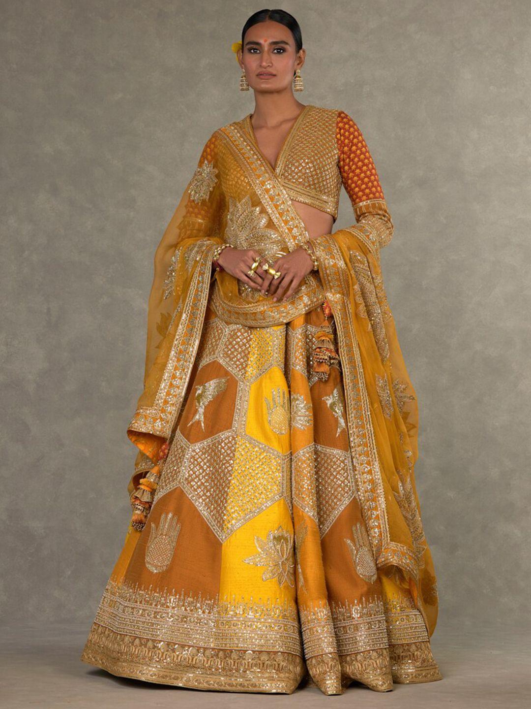 masaba embellished v-neck thread work ready to wear lehenga & blouse with dupatta