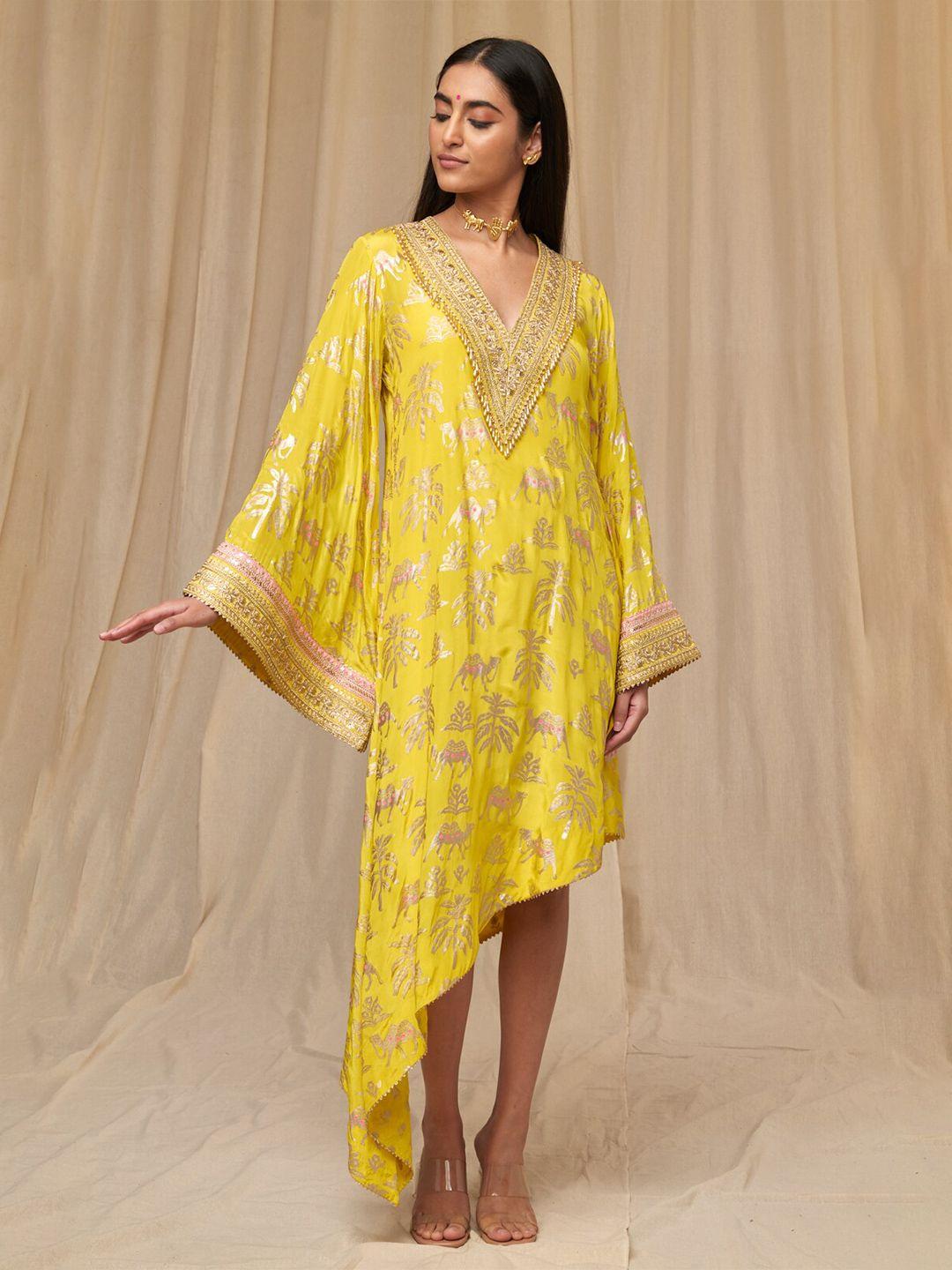 masaba ethnic motif printed flared sleeves a-line dress