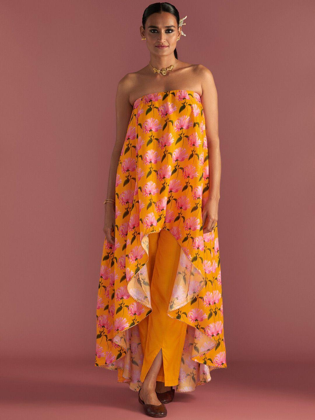 masaba floral printed gotta patti tube top & pant