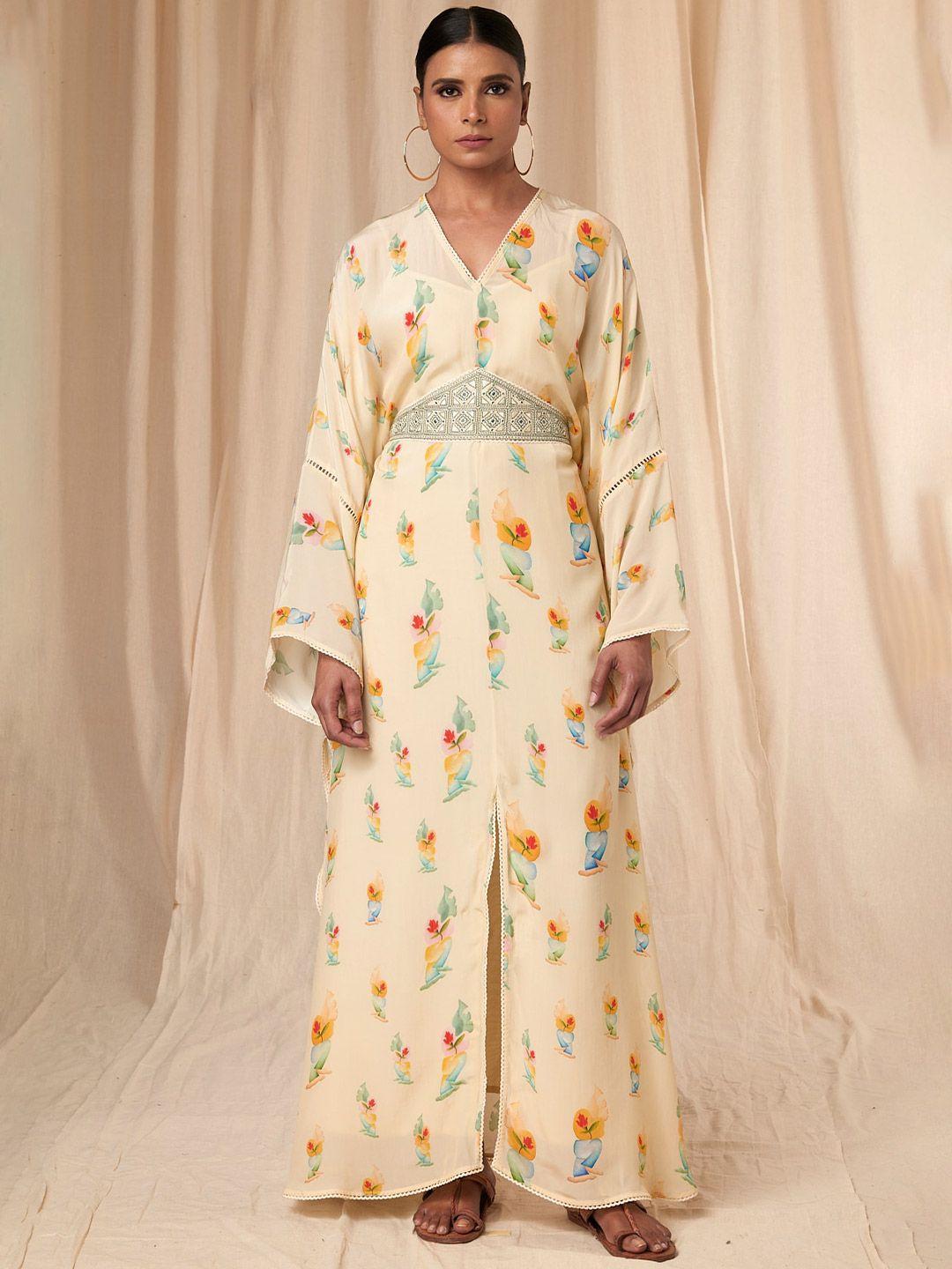 masaba floral printed kaftan maxi dress with belt