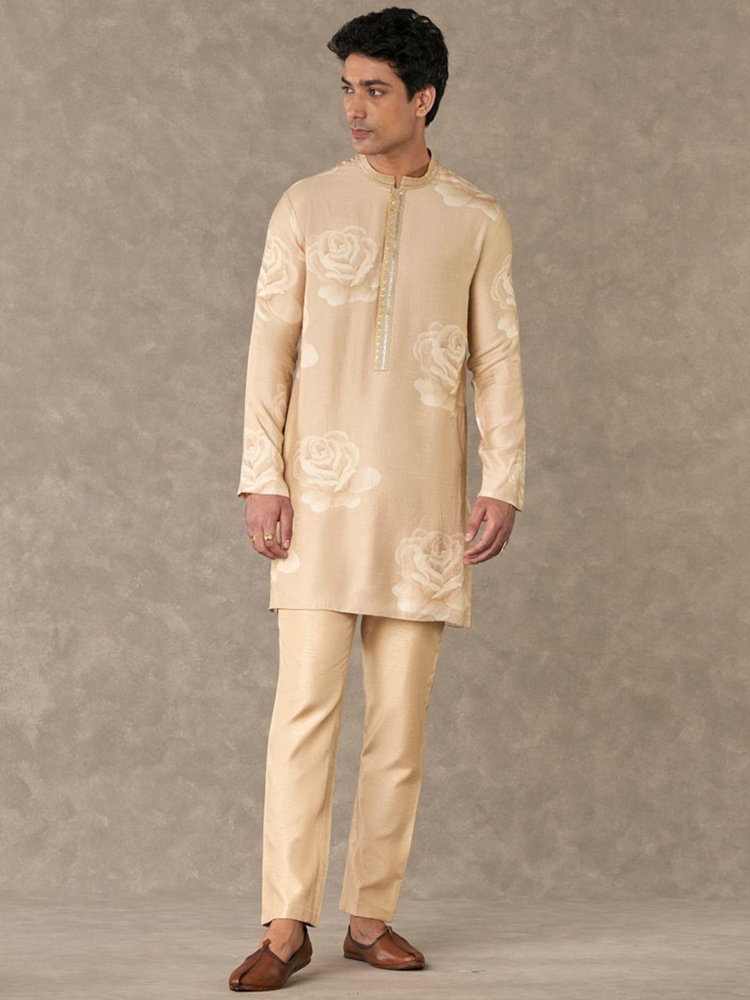 masaba floral printed mandarin collar sequinned kurta with trousers